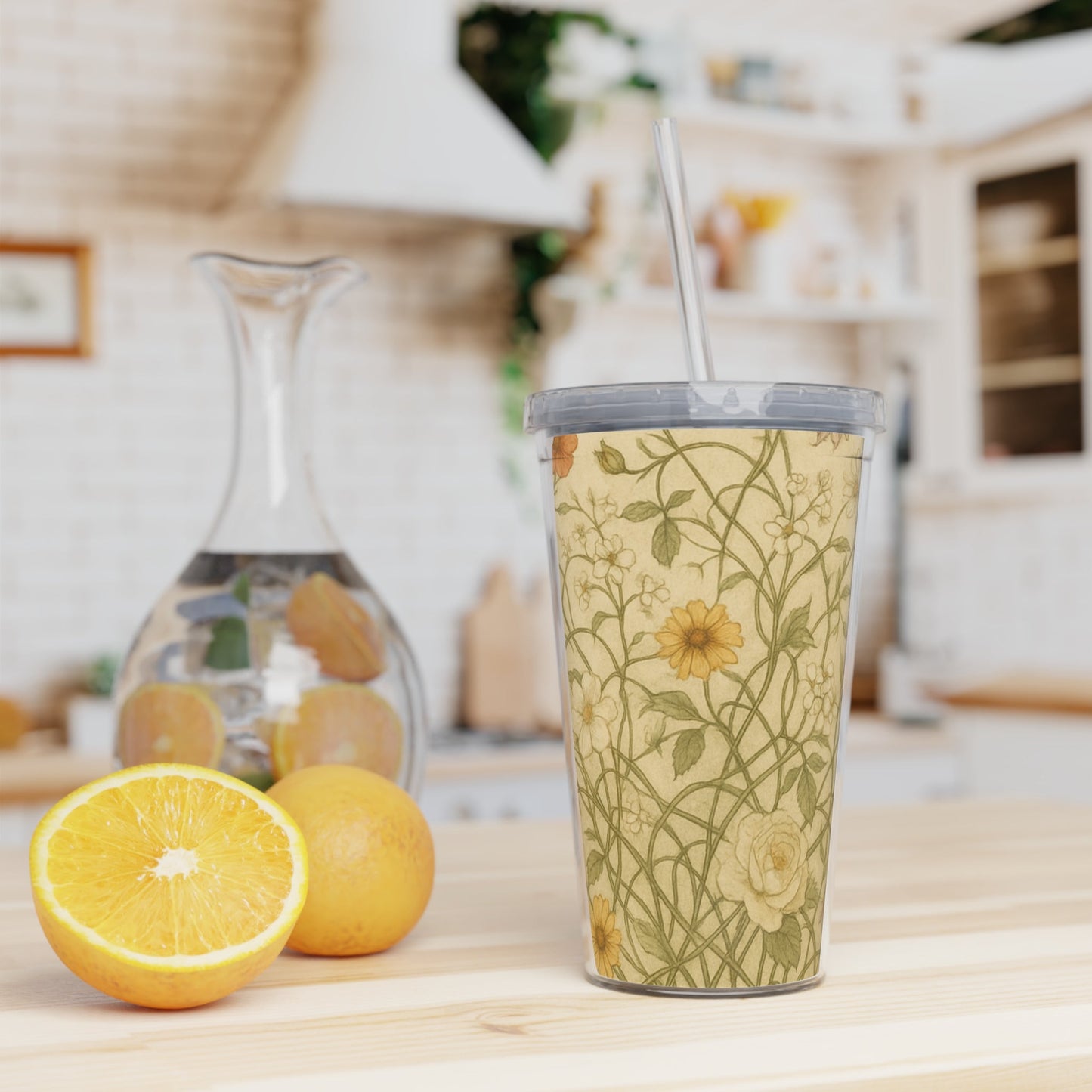 Floral Plastic Tumbler with Straw, Eco-friendly Drinkware - Balisuria