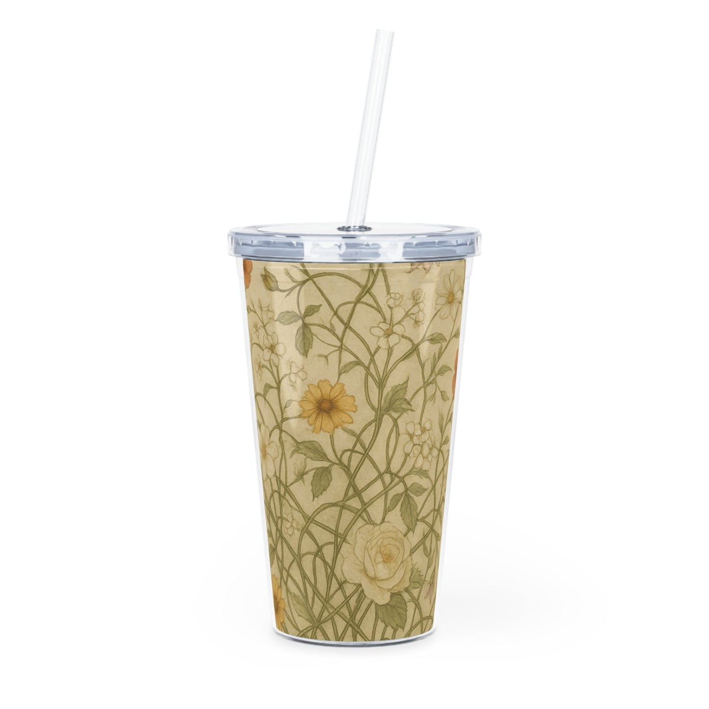 Floral Plastic Tumbler with Straw, Eco-friendly Drinkware - Balisuria