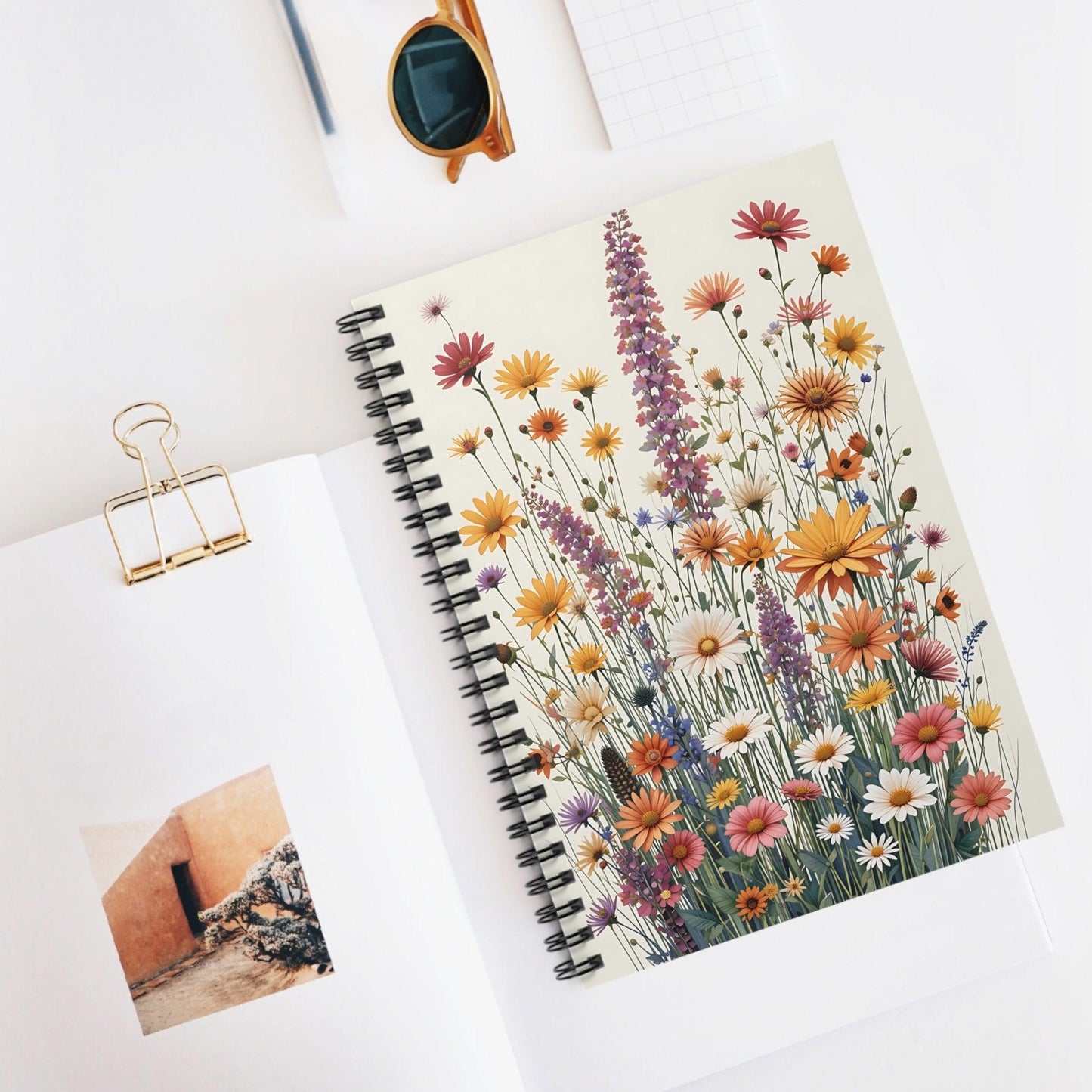 "Summer Meadow" Spiral Notebook – Floral Cover Design - Balisuria