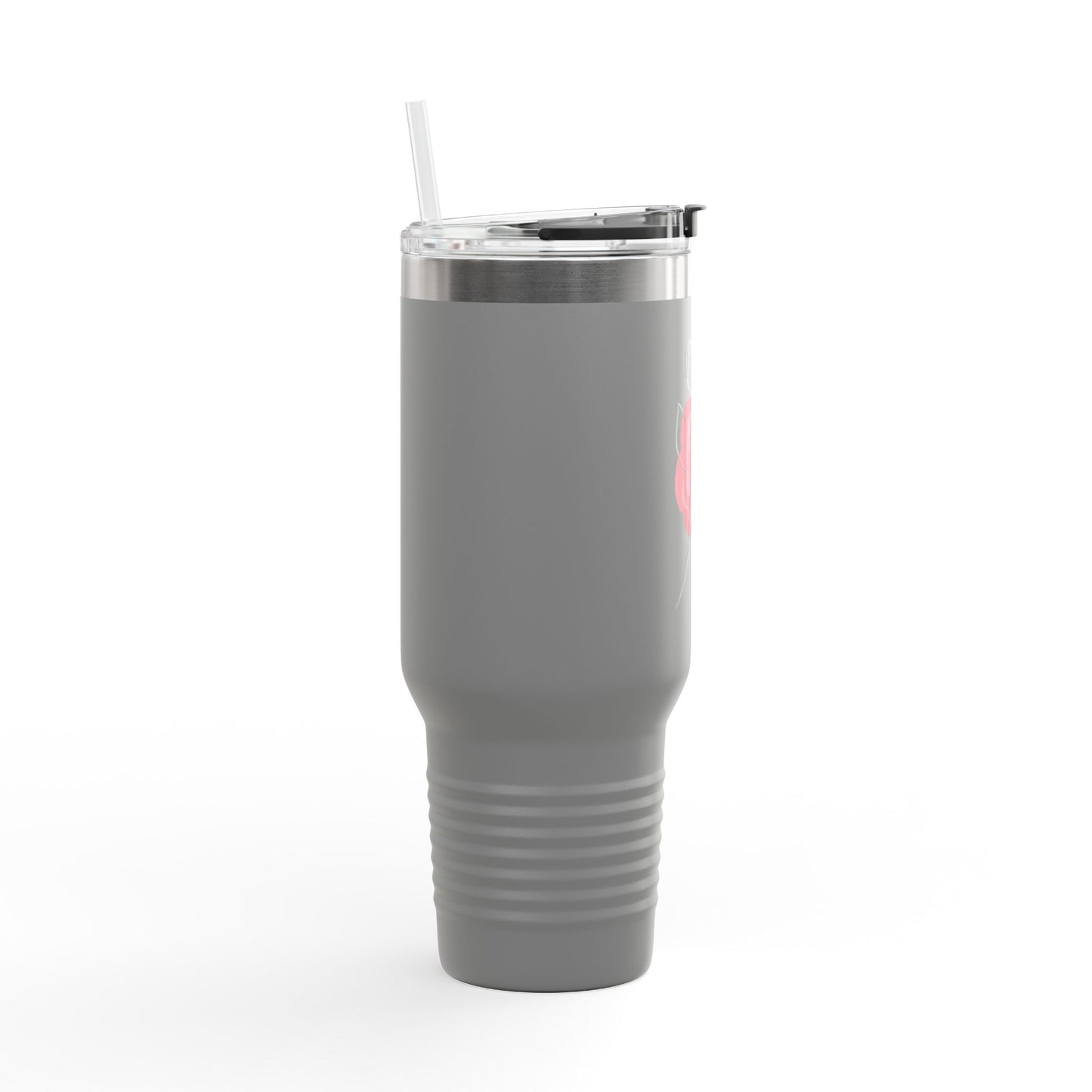 Minimalist Floral Travel Tumbler with Straw – Line Art Rose Design - Balisuria