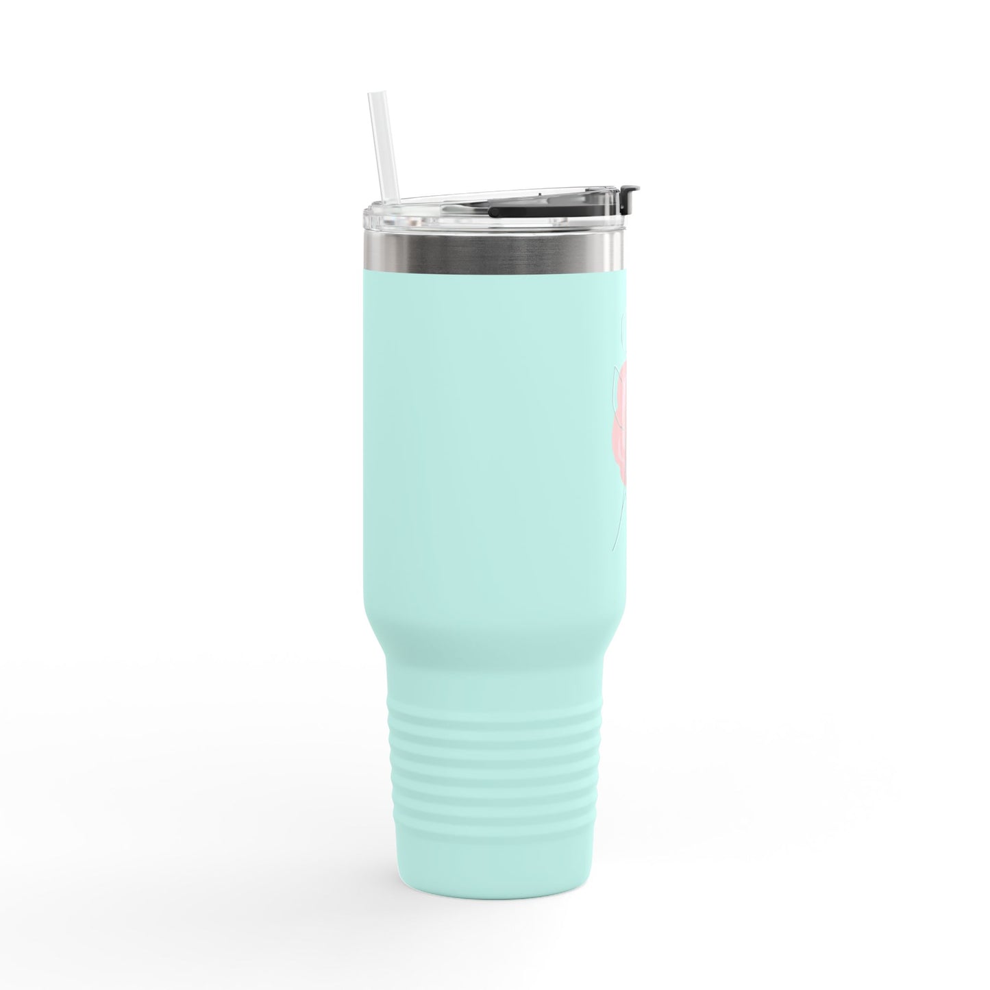 Minimalist Floral Travel Tumbler with Straw – Line Art Rose Design - Balisuria