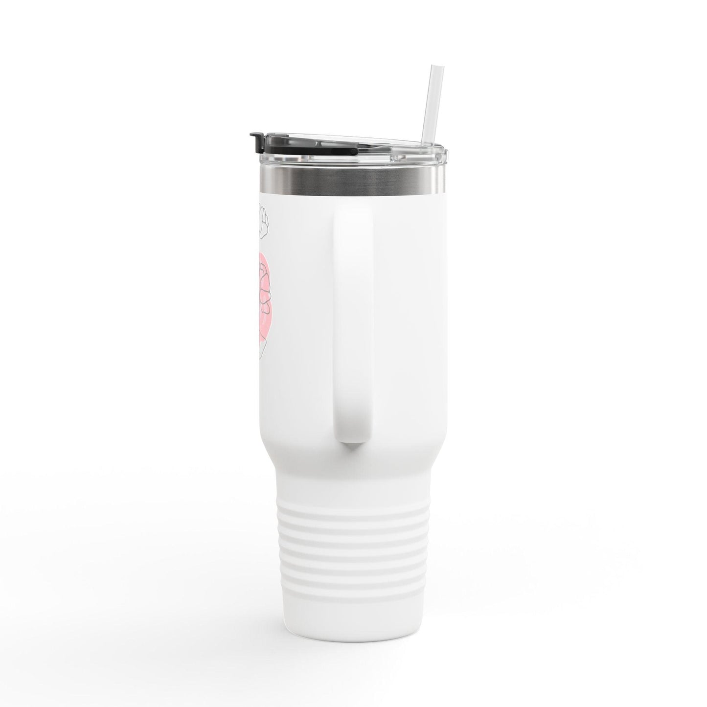 Minimalist Floral Travel Tumbler with Straw – Line Art Rose Design - Balisuria