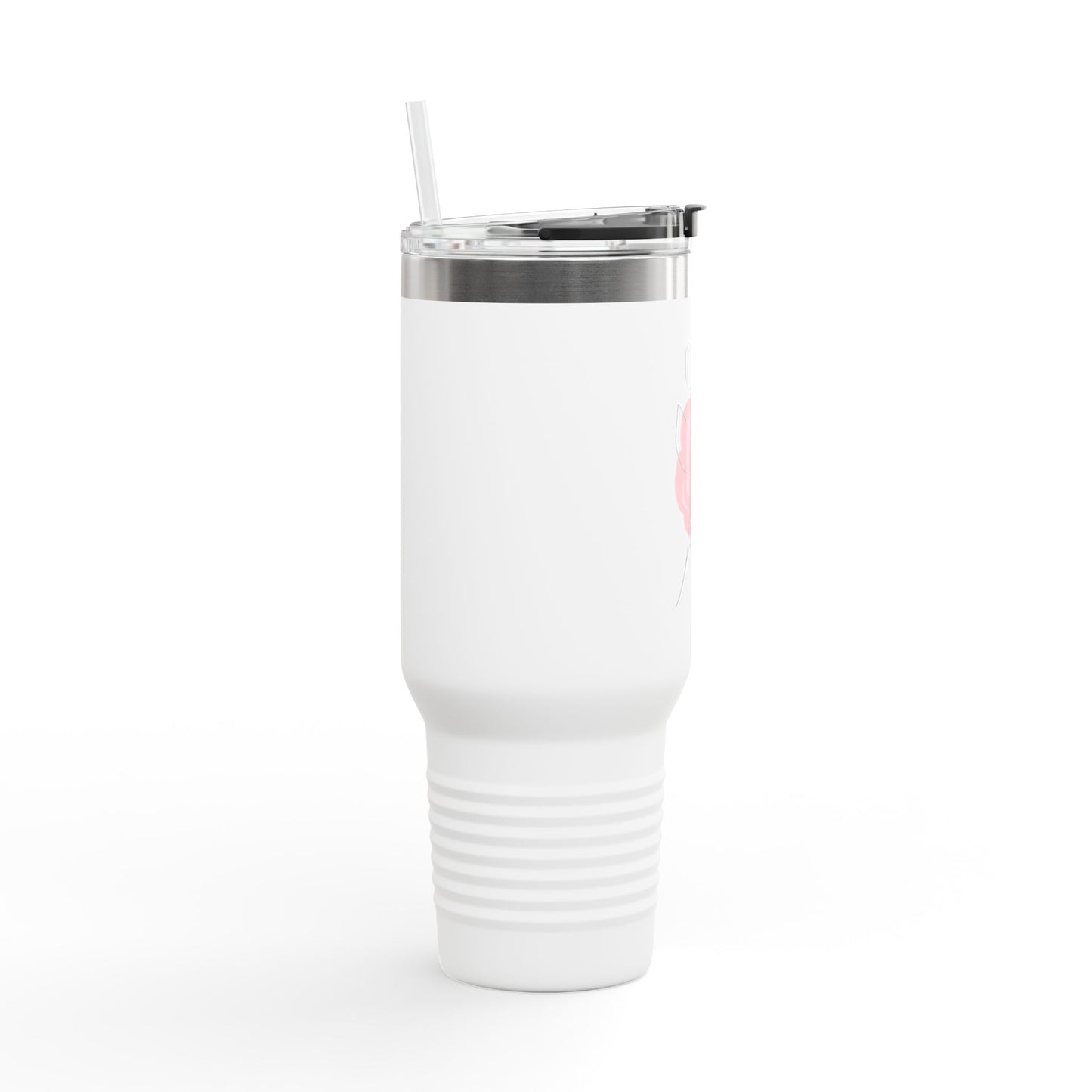 Minimalist Floral Travel Tumbler with Straw – Line Art Rose Design - Balisuria