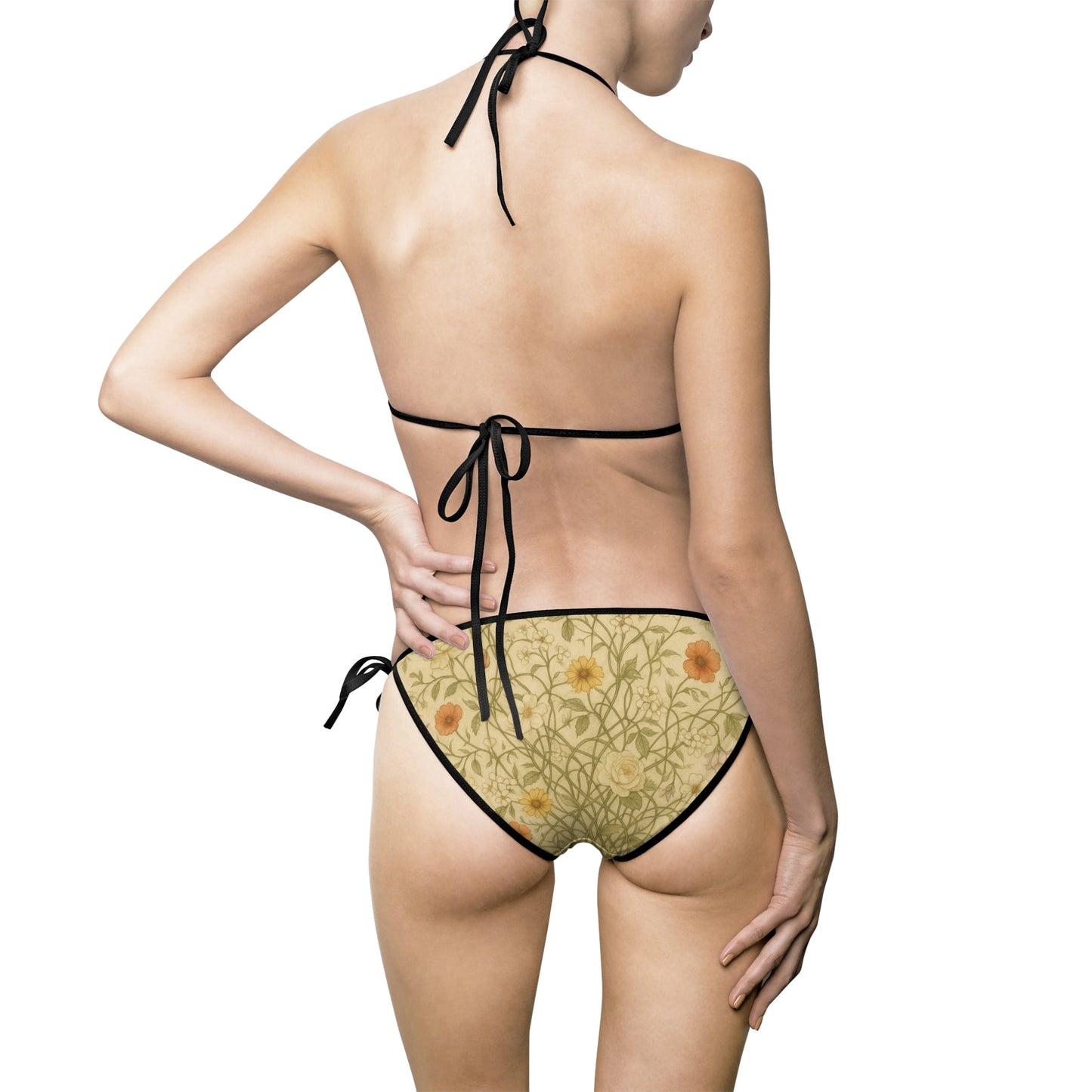 Floral Triangle Bikini Set – Wild Flowers with Black Trim - Balisuria