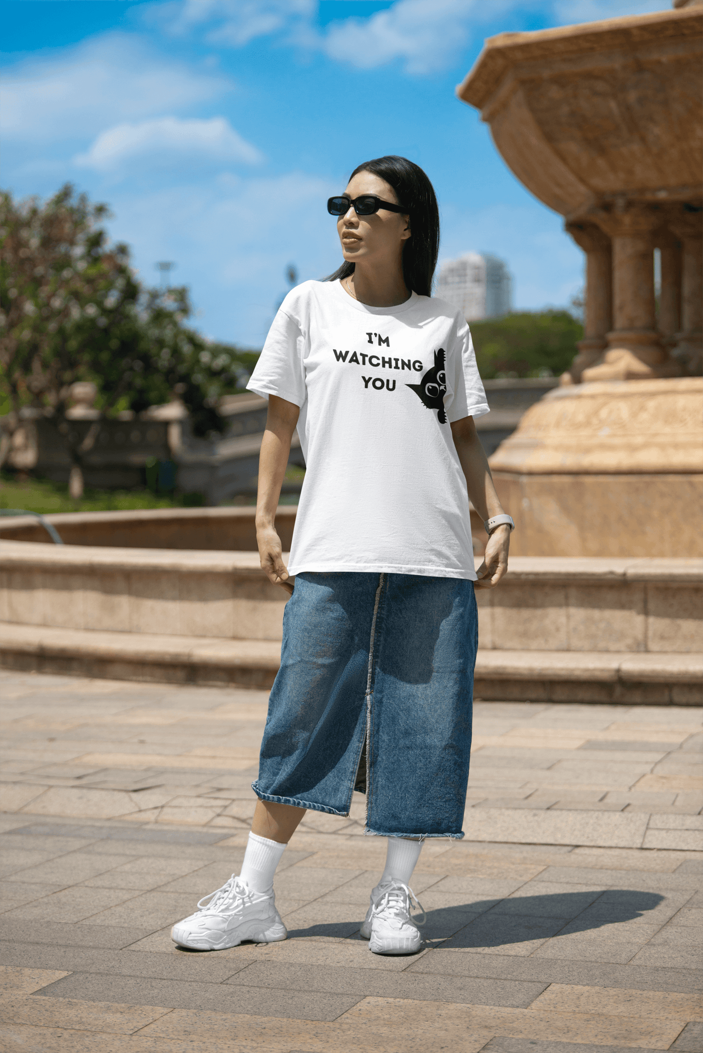 Whimsical Cat T-Shirt | I'm Watching You Cat Graphic Tee - Balisuria
