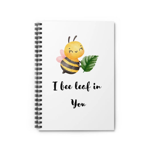 Cute Bee Spiral Notebook - "I bee leaf in You" - Balisuria