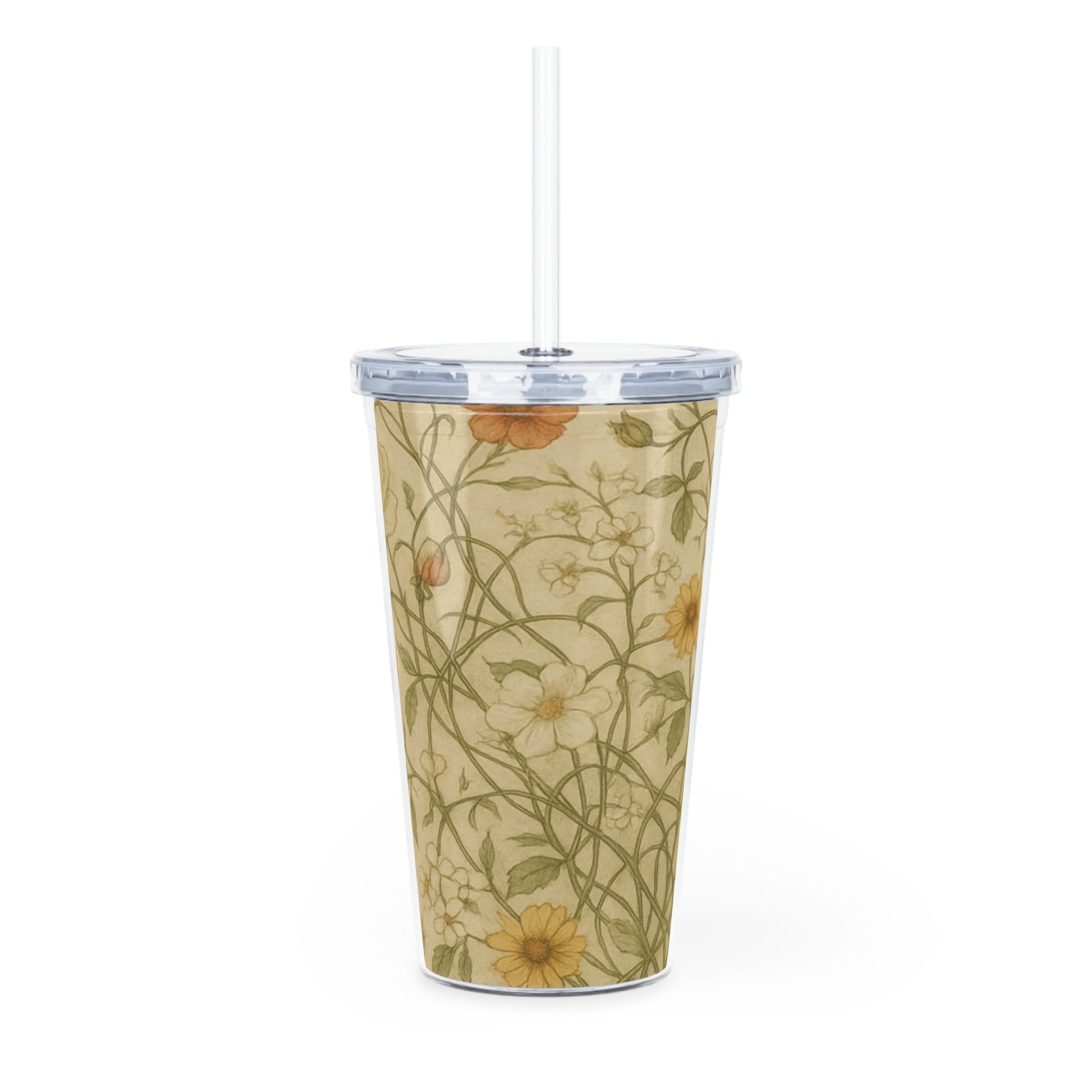 Floral Plastic Tumbler with Straw, Eco-friendly Drinkware - Balisuria