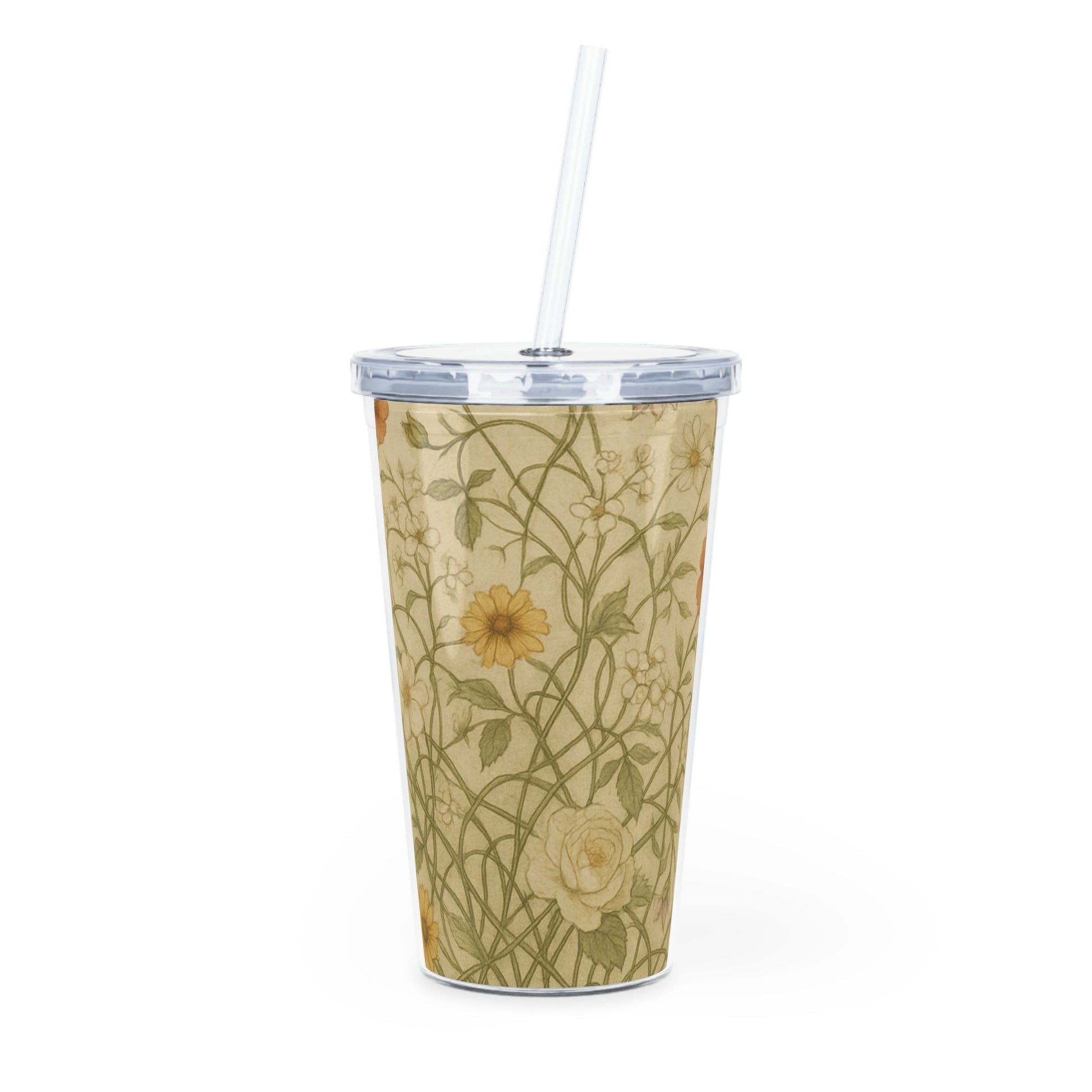 Floral Plastic Tumbler with Straw, Eco-friendly Drinkware - Balisuria