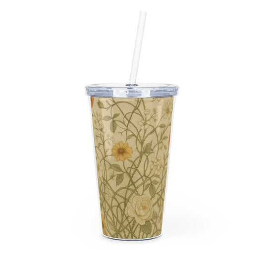 Floral Plastic Tumbler with Straw, Eco-friendly Drinkware - Balisuria