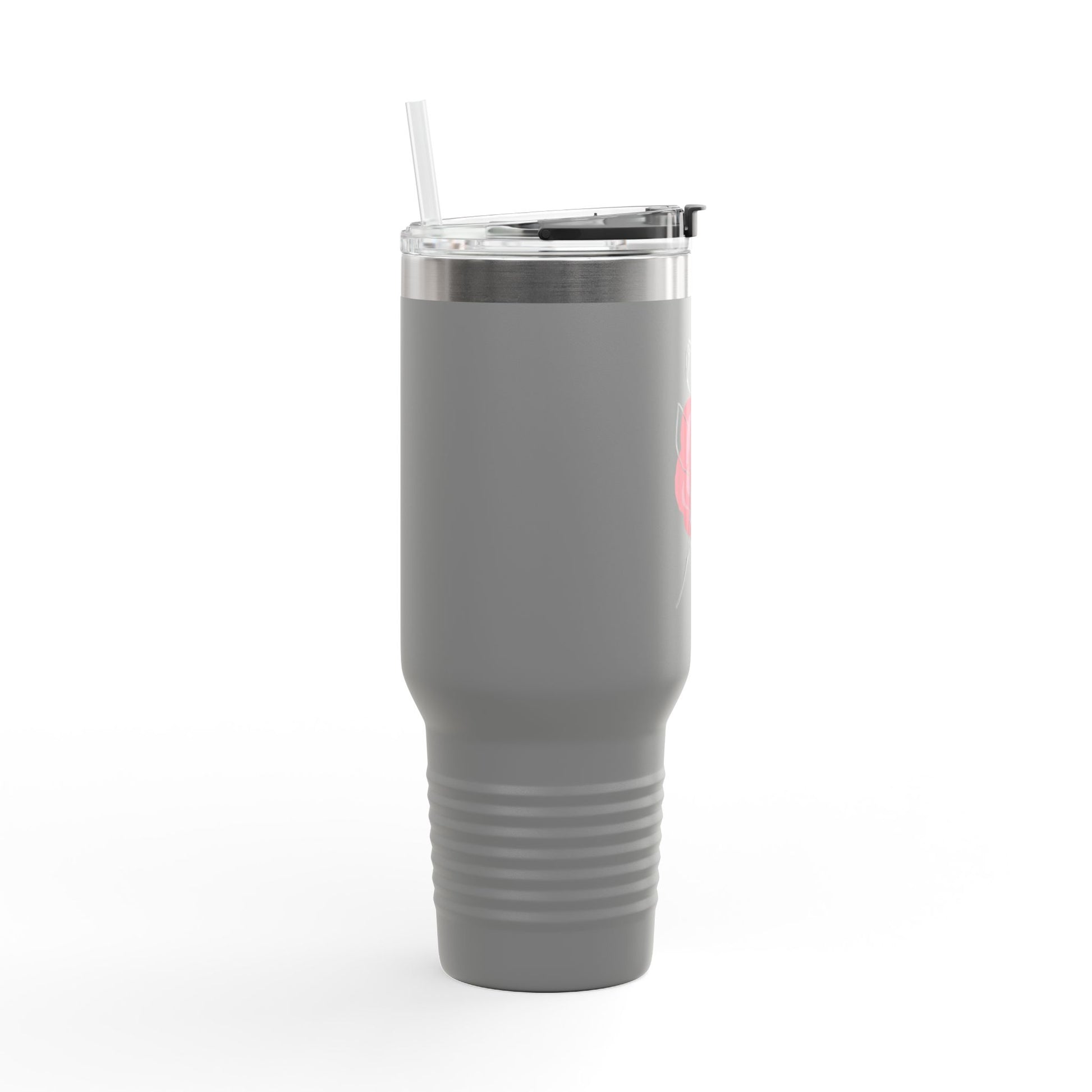 Minimalist Floral Travel Tumbler with Straw – Line Art Rose Design - Balisuria