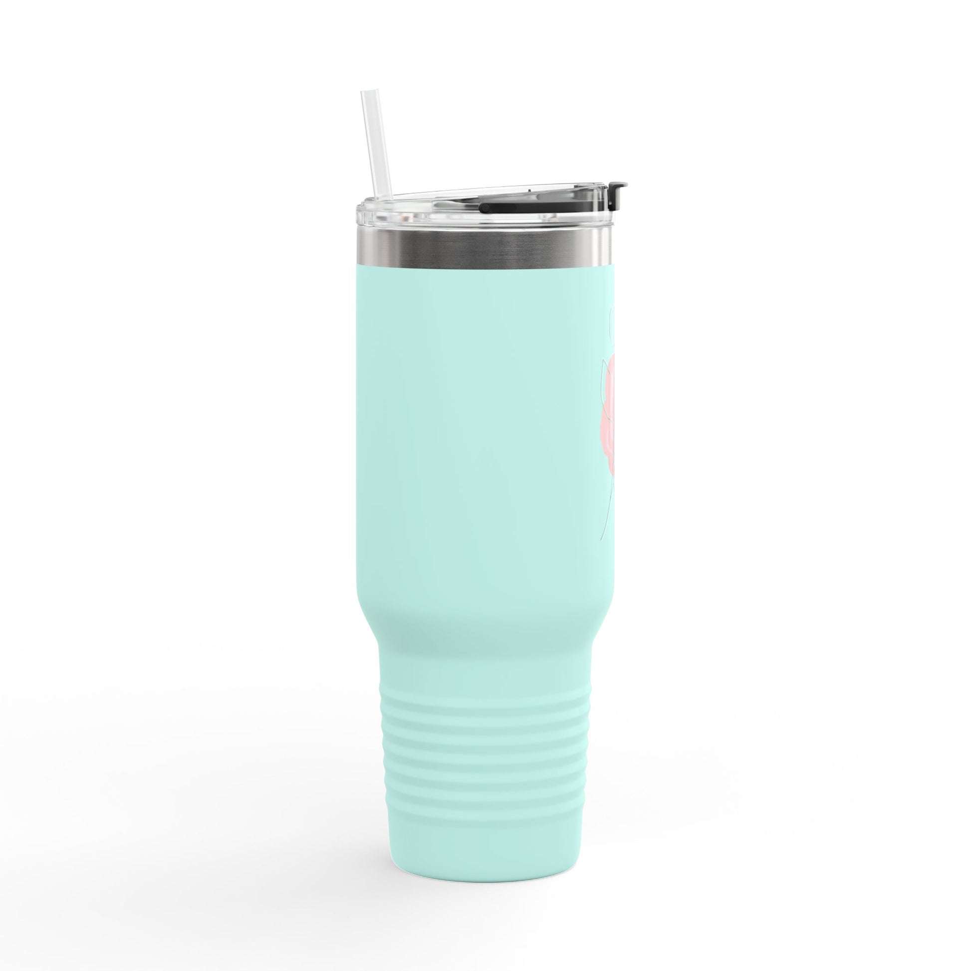 Minimalist Floral Travel Tumbler with Straw – Line Art Rose Design - Balisuria
