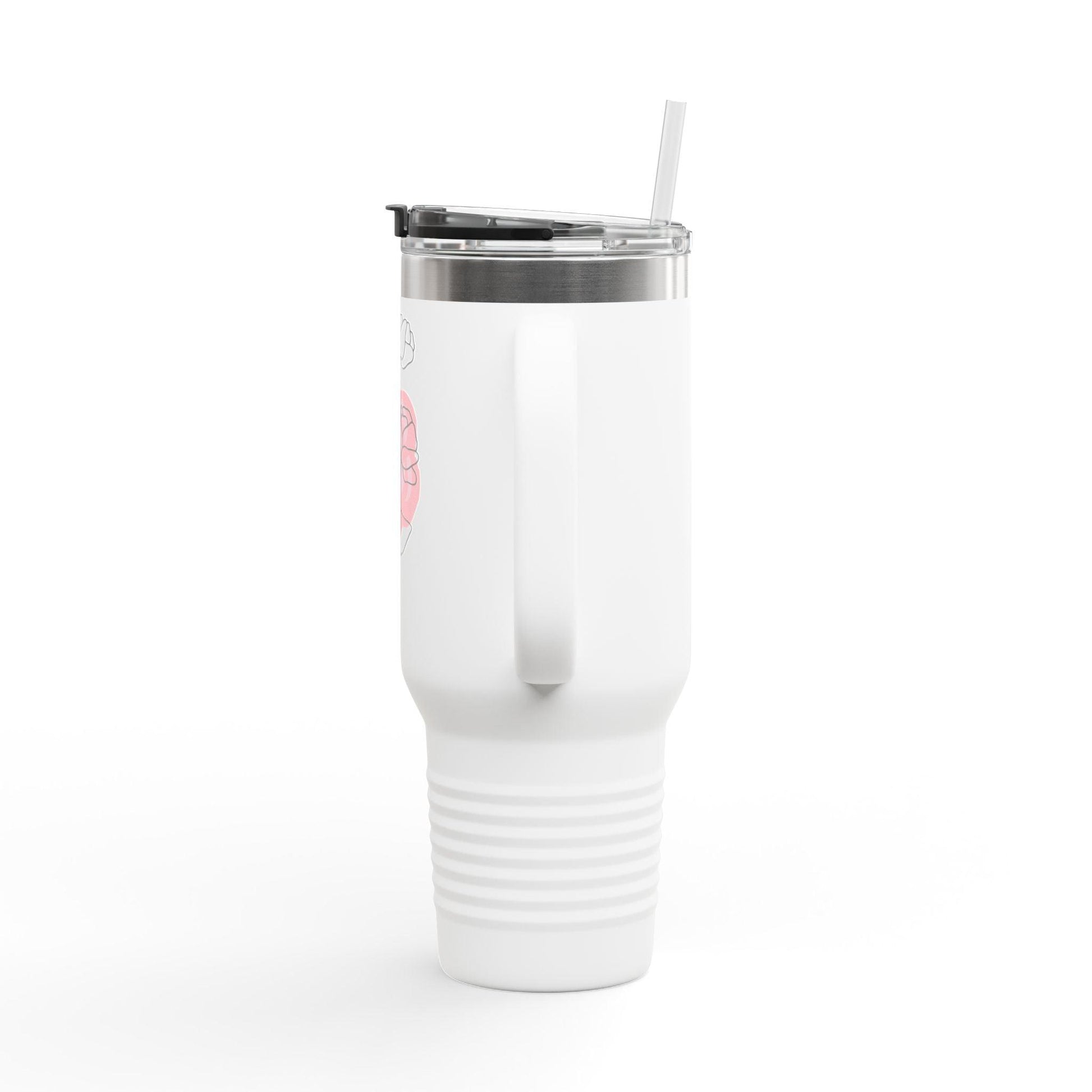 Minimalist Floral Travel Tumbler with Straw – Line Art Rose Design - Balisuria