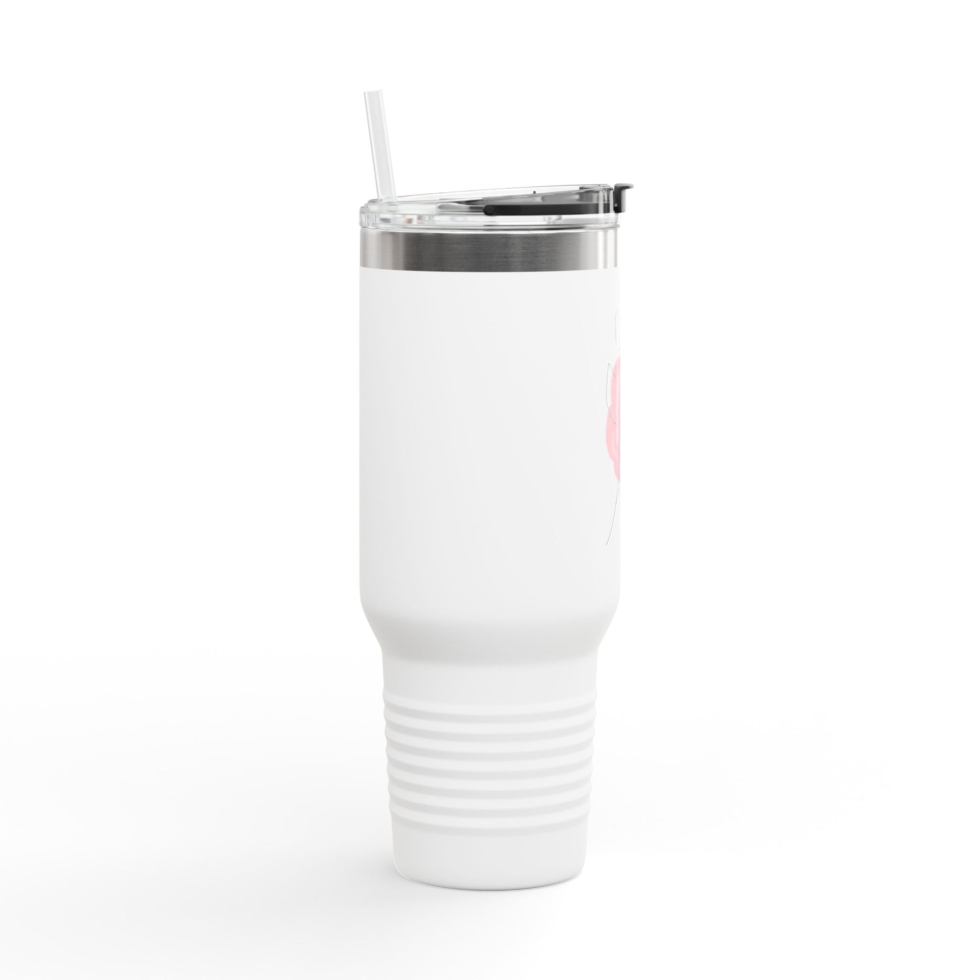 Minimalist Floral Travel Tumbler with Straw – Line Art Rose Design - Balisuria