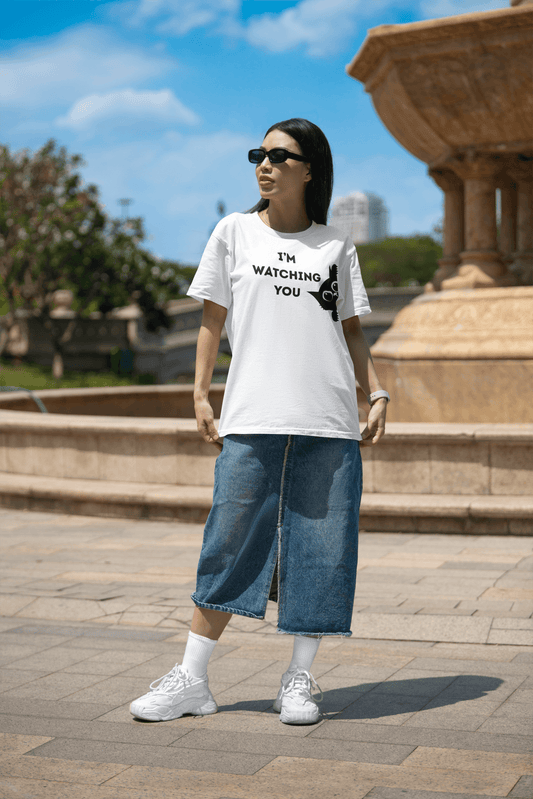 Whimsical Cat T-Shirt | I'm Watching You Cat Graphic Tee - Balisuria