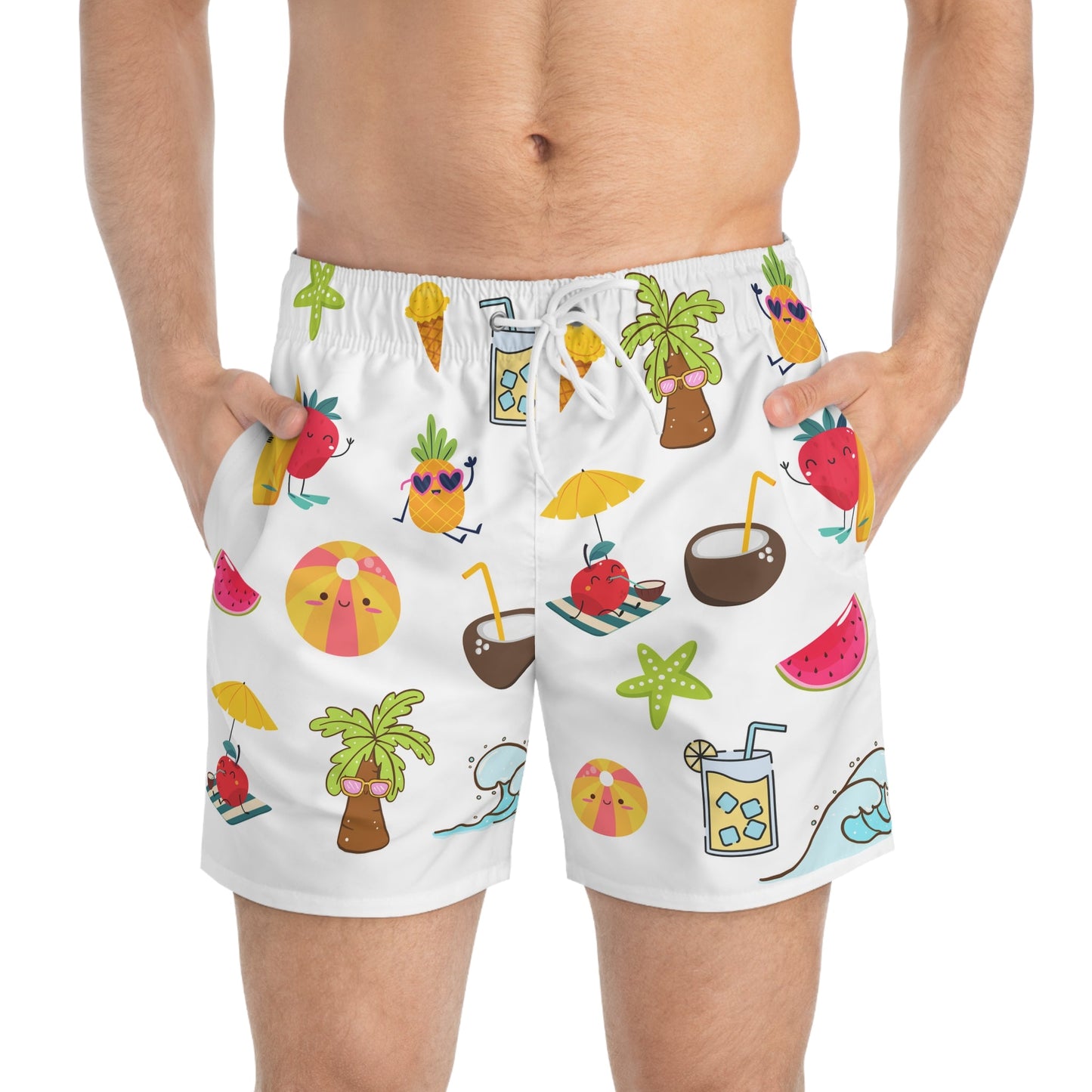 Men’s Fun Summer Vibes Swim Shorts – Tropical Cartoon Print - Balisuria